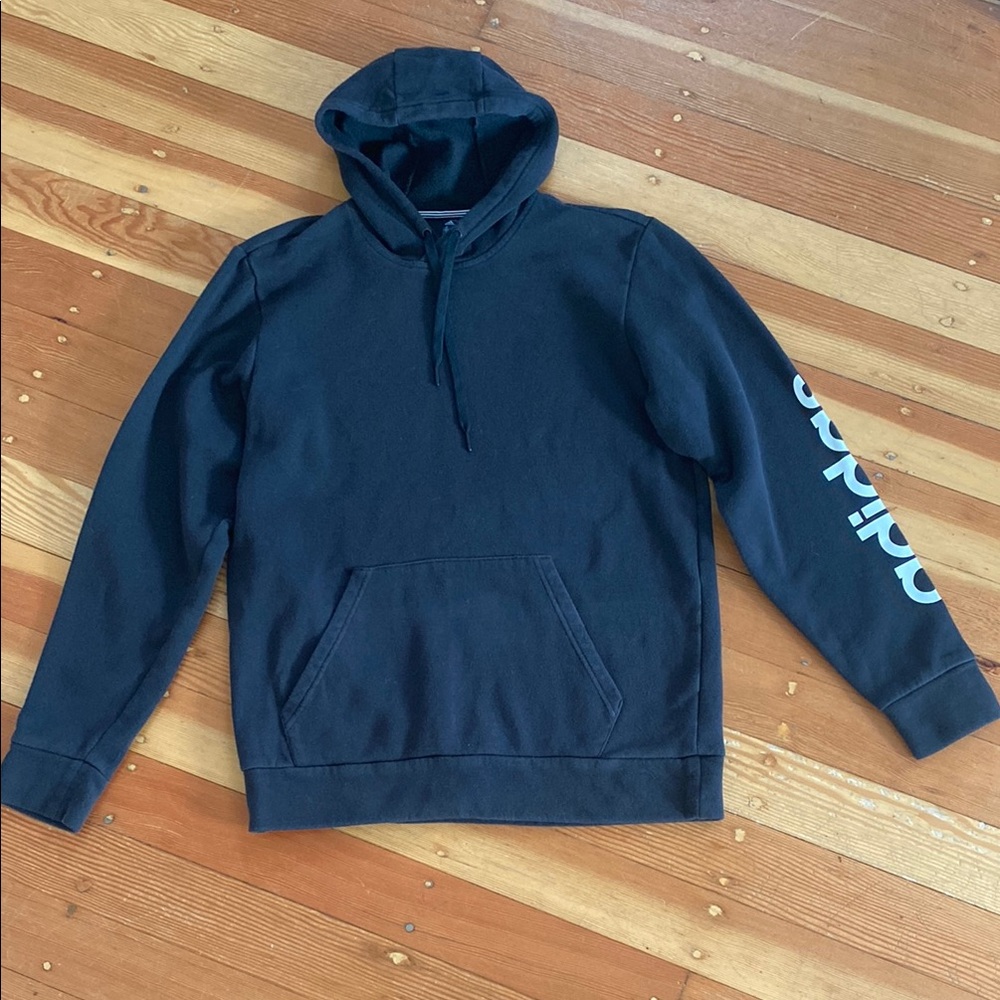 Adidas Men's Black Logo Hooded‎ Sweatshirt Medium